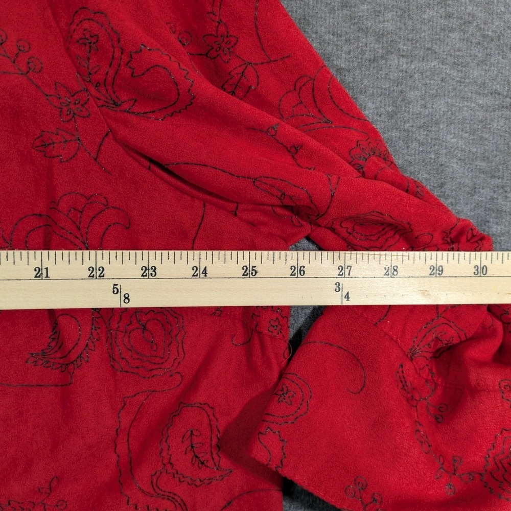 Sag Harbor Red Faux Suede Floral Embroidered 3/4 Sleeve Button Down Size 1X - Picture 6 of 9